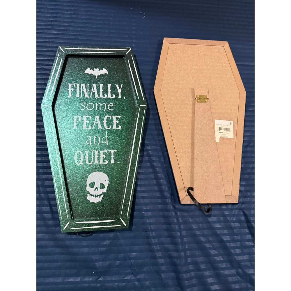 Set of 2 Coffin Shaped Halloween Signs Finally Some Peace and Quiet Green Goth - Picture 2 of 3